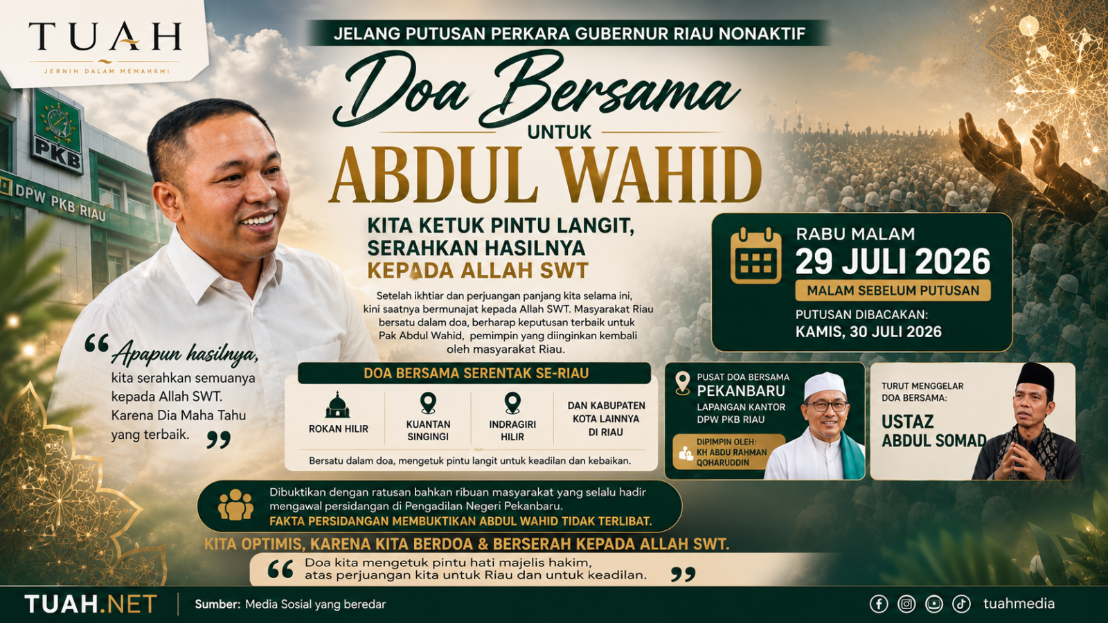 Poster Ajakan Doa Bersama untuk Abdul Wahid Beredar di Media Sosial