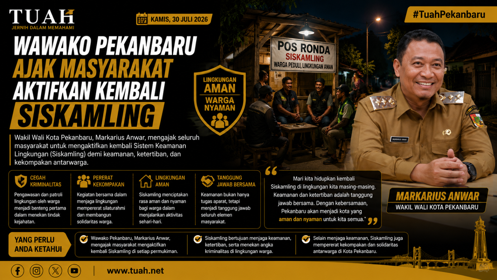 Wakil Wali Kota Pekanbaru Ajak Warga Aktifkan Kembali Siskamling untuk Tekan Kriminalitas