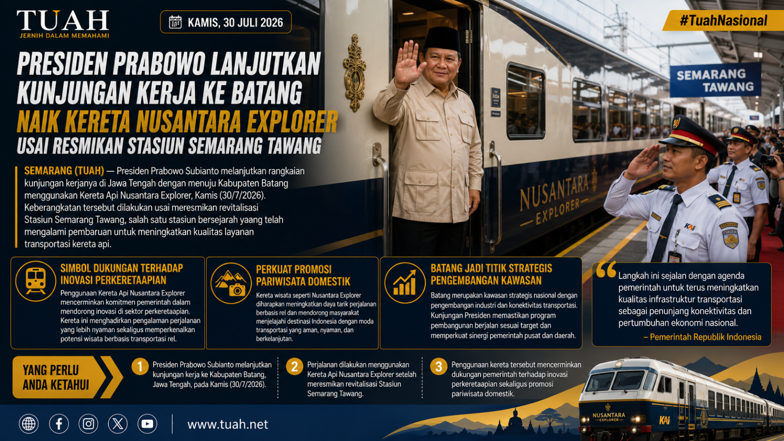 Prabowo Tempuh Perjalanan ke Batang dengan KA Nusantara Explorer, Tegaskan Dukungan bagi Inovasi Perkeretaapian