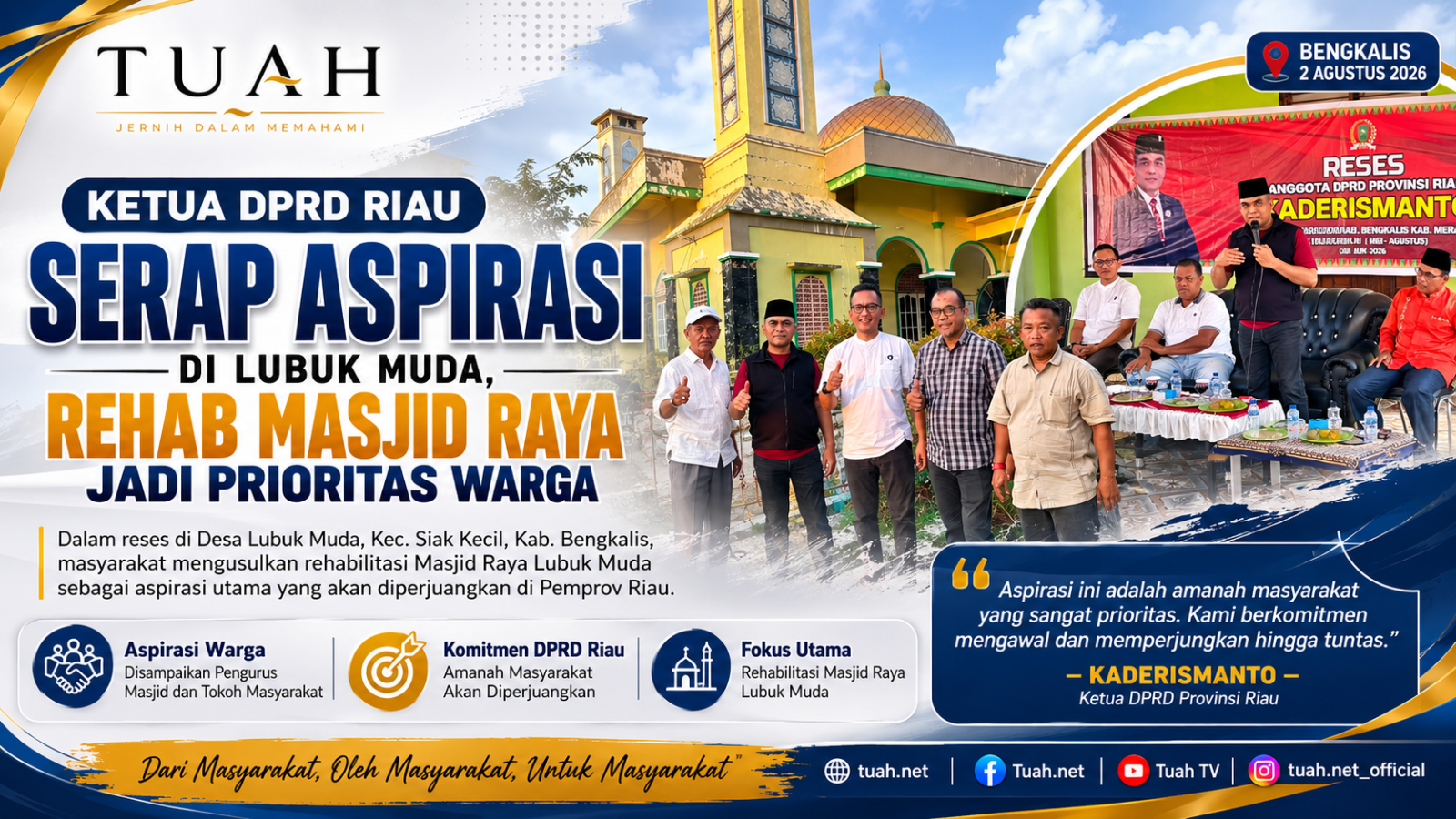 Ketua DPRD Riau Serap Aspirasi di Lubuk Muda, Rehab Masjid Raya Jadi Prioritas Warga