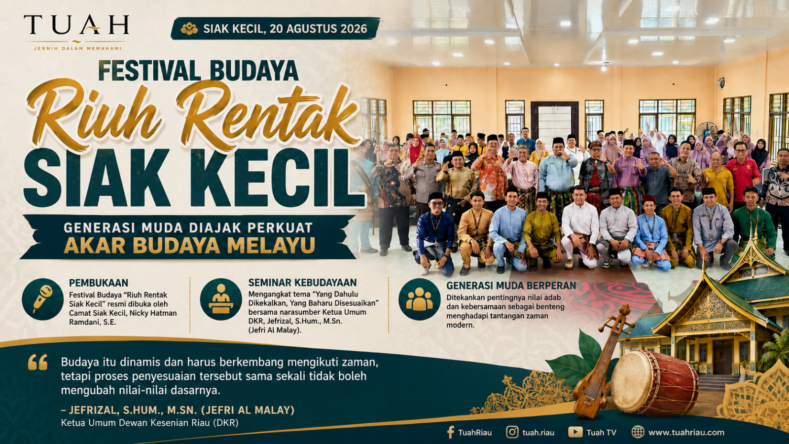 Riuh Rentak Siak Kecil Digelar, Generasi Muda Diajak Perkuat Akar Budaya Melayu