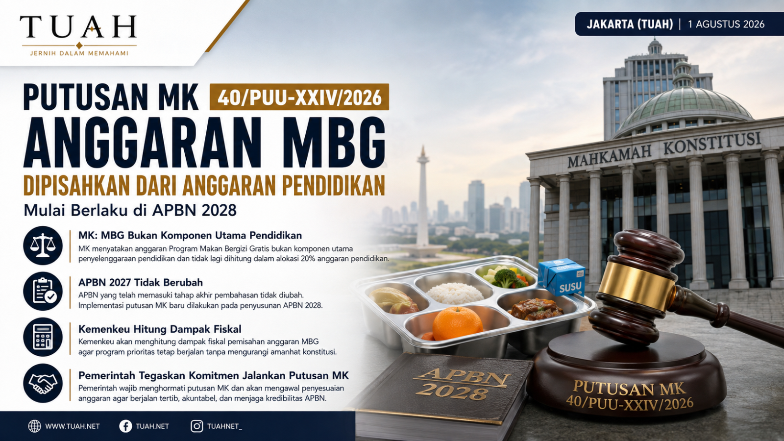 Putusan MK: Anggaran Makan Bergizi Gratis Dipisah dari Dana Pendidikan Mulai APBN 2028