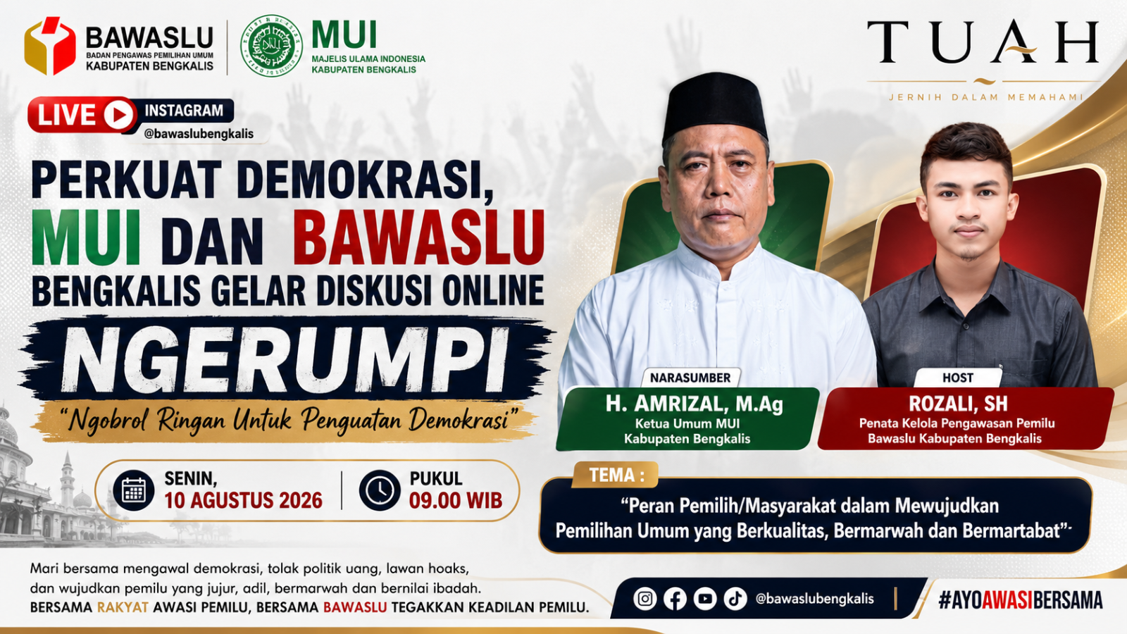 Perkuat Demokrasi, MUI dan Bawaslu Bengkalis Gelar Diskusi Online “NGERUMPI”
