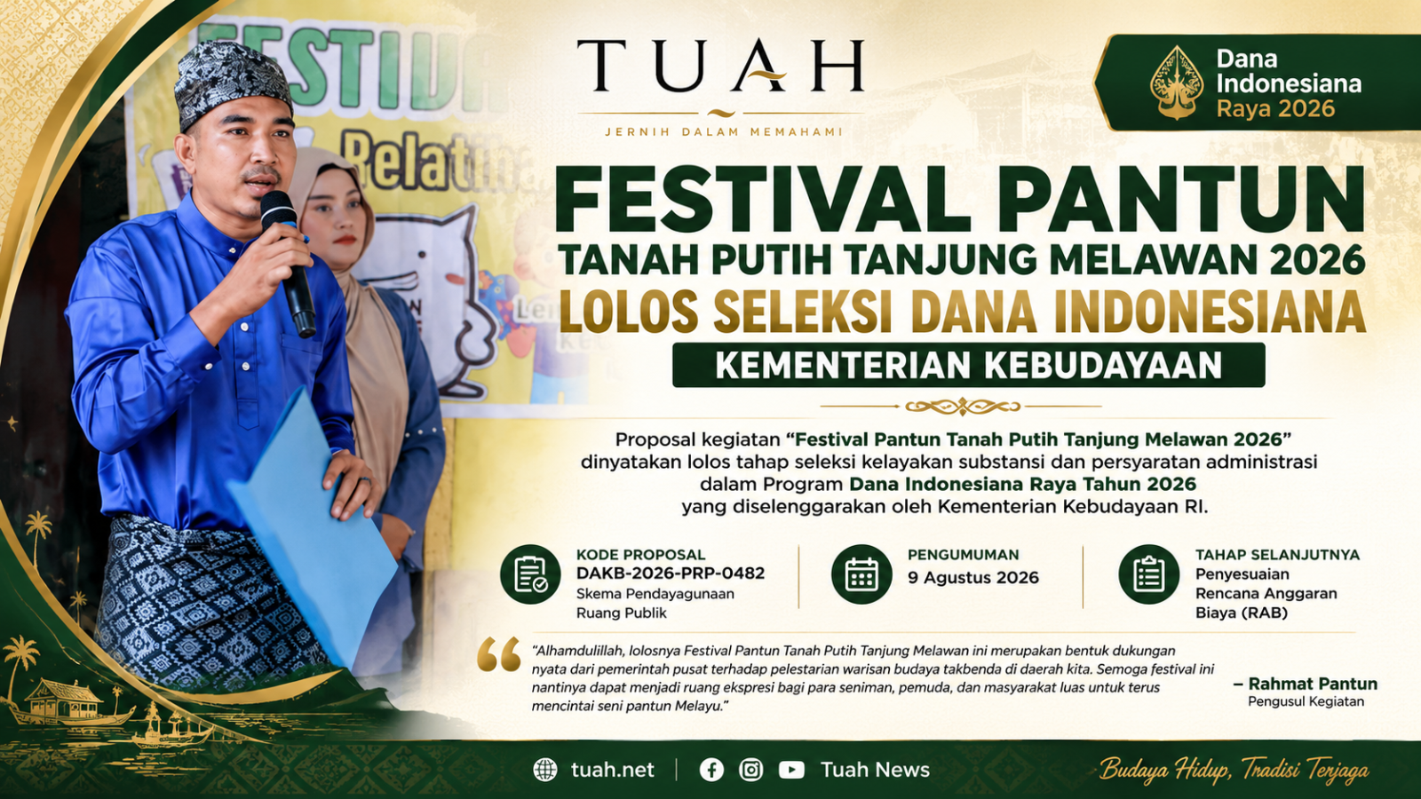Festival Pantun Tanah Putih Tanjung Melawan 2026 Lolos Seleksi Dana Indonesiana Kementerian Kebudayaan