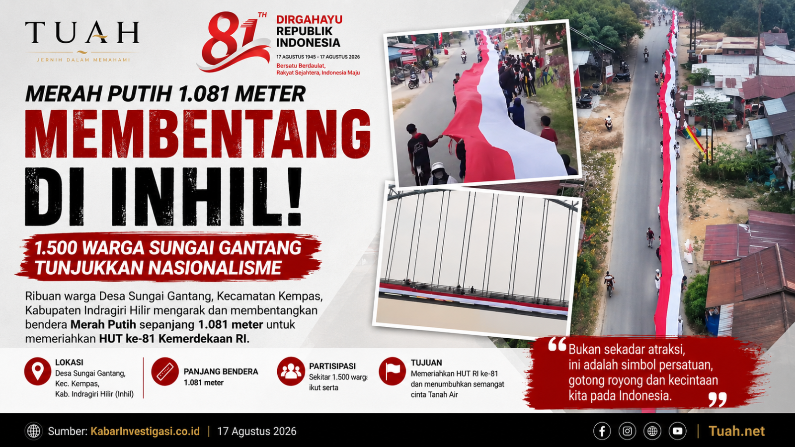Merah Putih 1.081 Meter Membentang di Inhil, 1.500 Warga Sungai Gantang Tunjukkan Nasionalisme