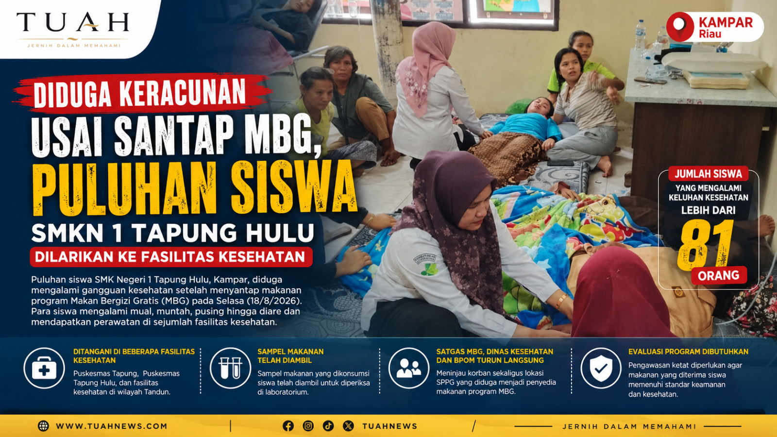 Diduga Keracunan Usai Santap MBG, Puluhan Siswa SMKN 1 Tapung Hulu Dilarikan ke Fasilitas Kesehatan