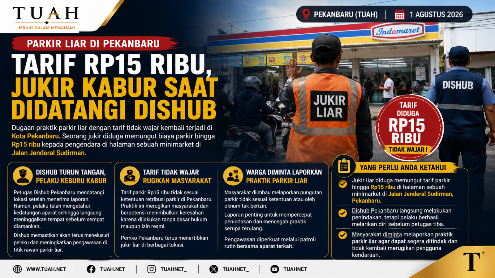 Jukir Liar Tarik Parkir Rp15 Ribu di Minimarket Jalan Sudirman Pekanbaru, Kabur Saat Didatangi Dishub