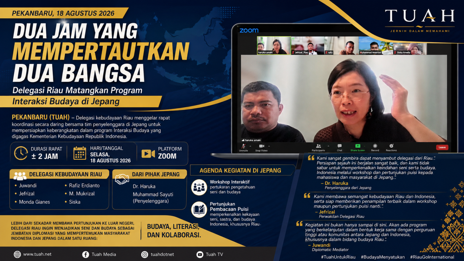 Dua Jam yang Mempertautkan Dua Bangsa, Delegasi Riau Matangkan Program Interaksi Budaya di Jepang